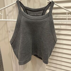 American Eagle Outfitters Gray Waffle Knit Crop Tank Top